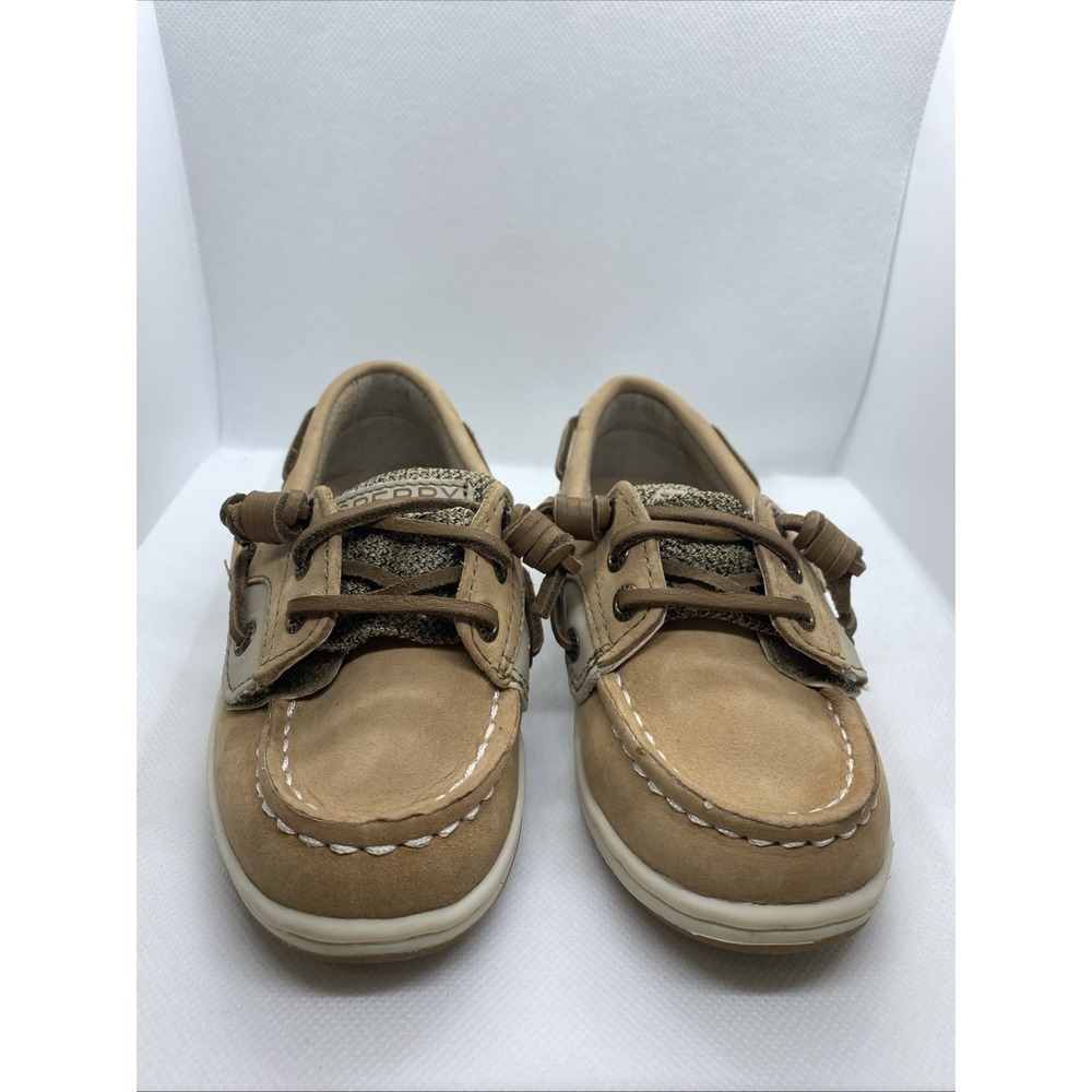 Sperry Top Sider Boat Shoes Girls Toddler Hook And Loop 8M Slip On Tan - Picture 2 of 11